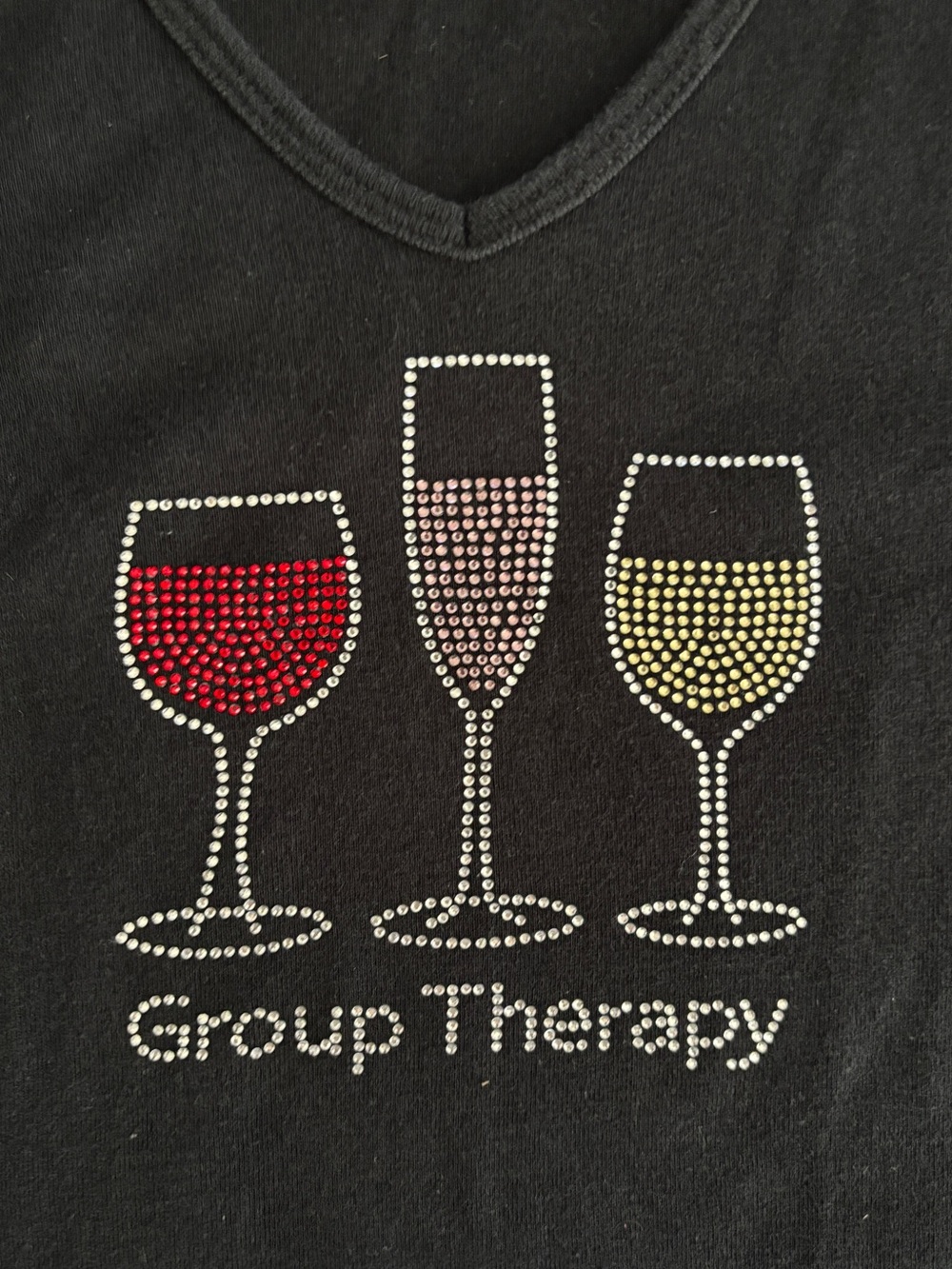Chris’s Stuff Black Graphic Tee | Wine Glass “Group Therapy” | Rhinestone | Y2K - Picture 3 of 6